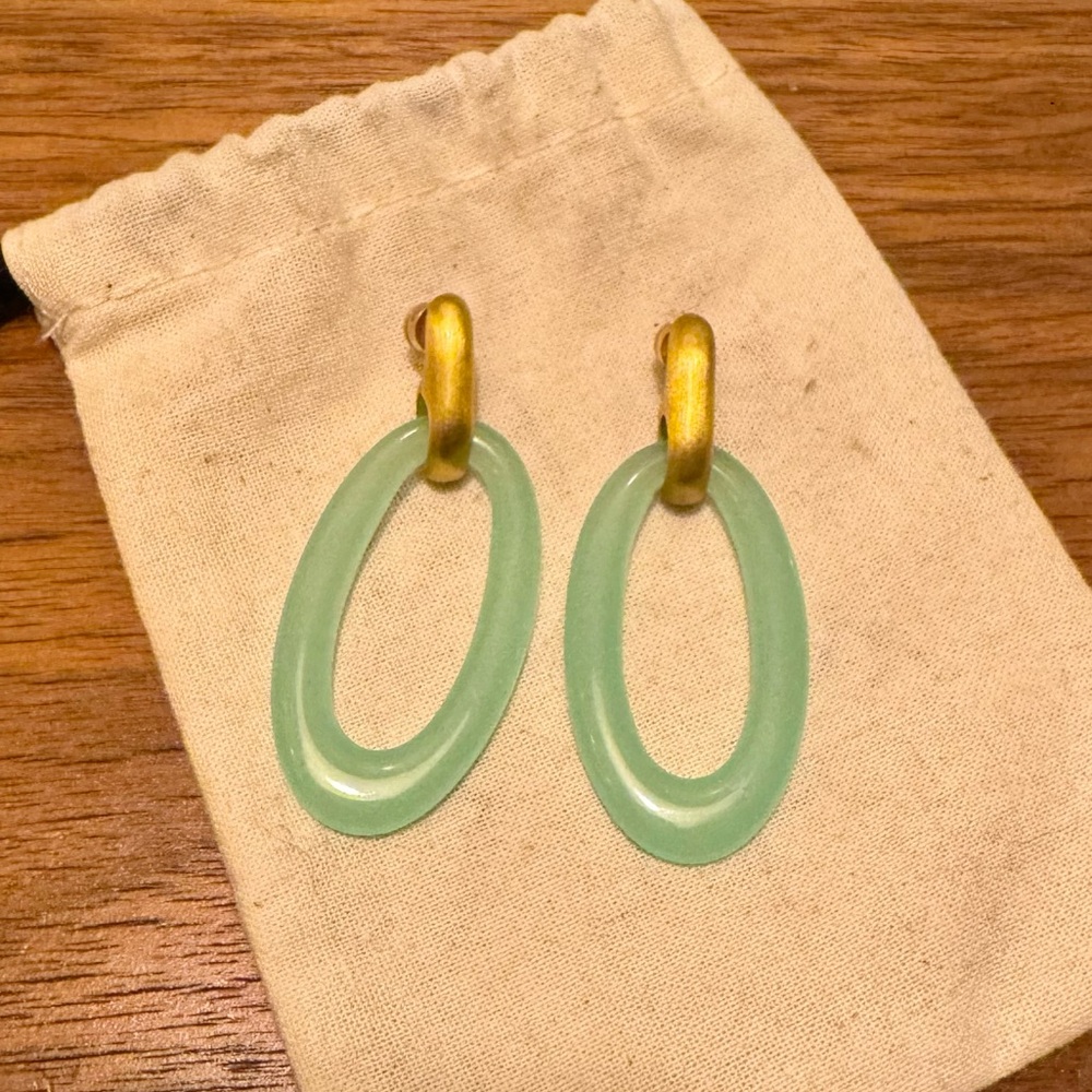 NEW Davidson Brushed Gold & Aquamarine Oval Drop Earrings